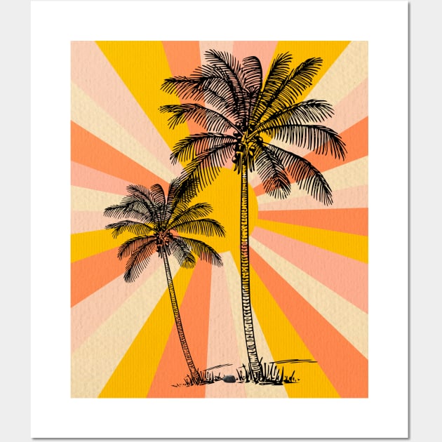 Vintage palm trees with sun Wall Art by Nano-none